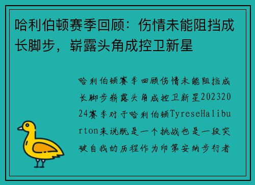哈利伯顿赛季回顾：伤情未能阻挡成长脚步，崭露头角成控卫新星