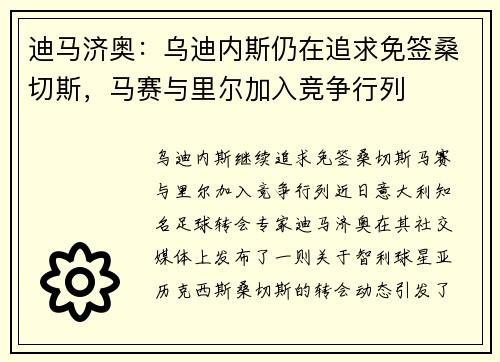 迪马济奥：乌迪内斯仍在追求免签桑切斯，马赛与里尔加入竞争行列